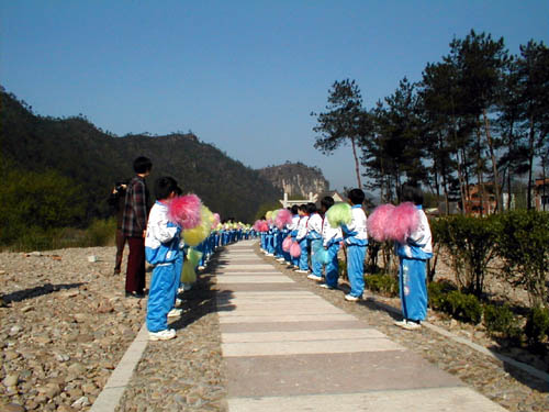 Welcoming rows of children