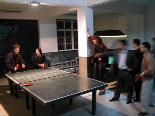 Playing table tennis
