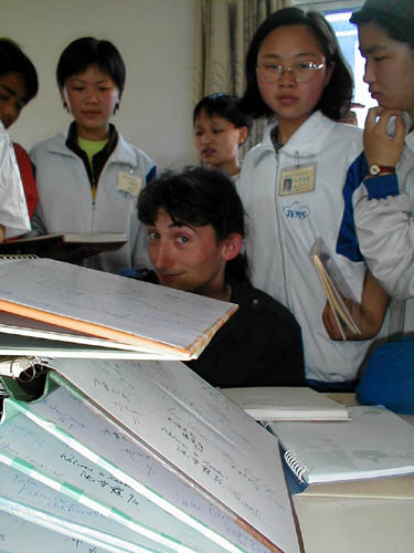 Me swamped by books